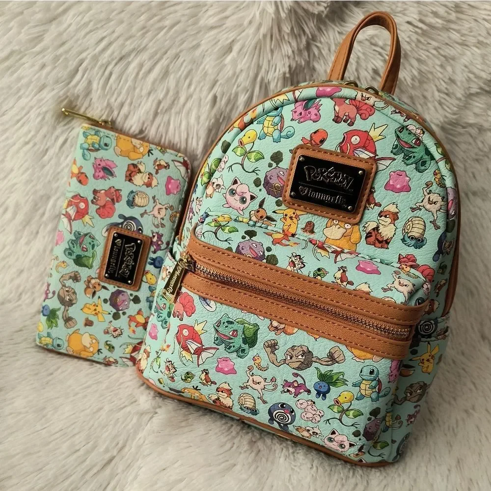 Loungefly Pokémon 151 Generation Teal Mini Backpack and Wallet